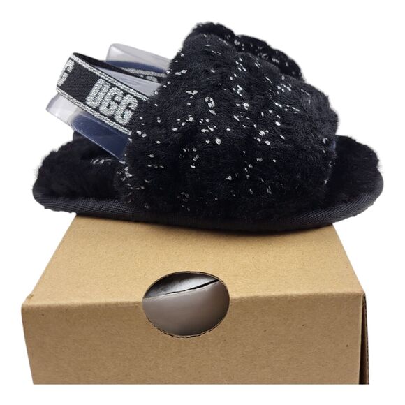Ugg Fluff Yeah Metallic Sparkle Girls Black Slides 1125376T Size 10 NIB - Picture 8 of 13